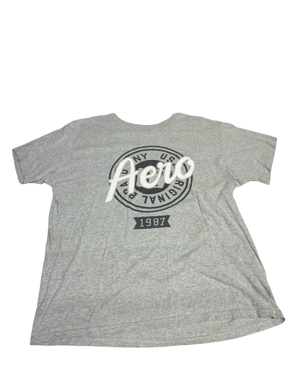 Aero 1987 Graphic T-Shirt Men’s XL Gray Short Sleeve Stain Front Casual